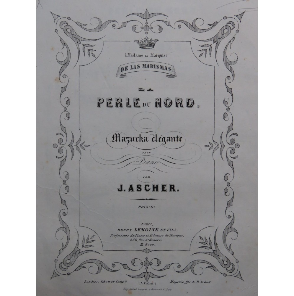 ASCHER Joseph La Perle du Nord Piano ca1855