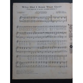 KING Robert HENDERSON Ray Why Did I Kiss That Girl ? Chant Piano 1924