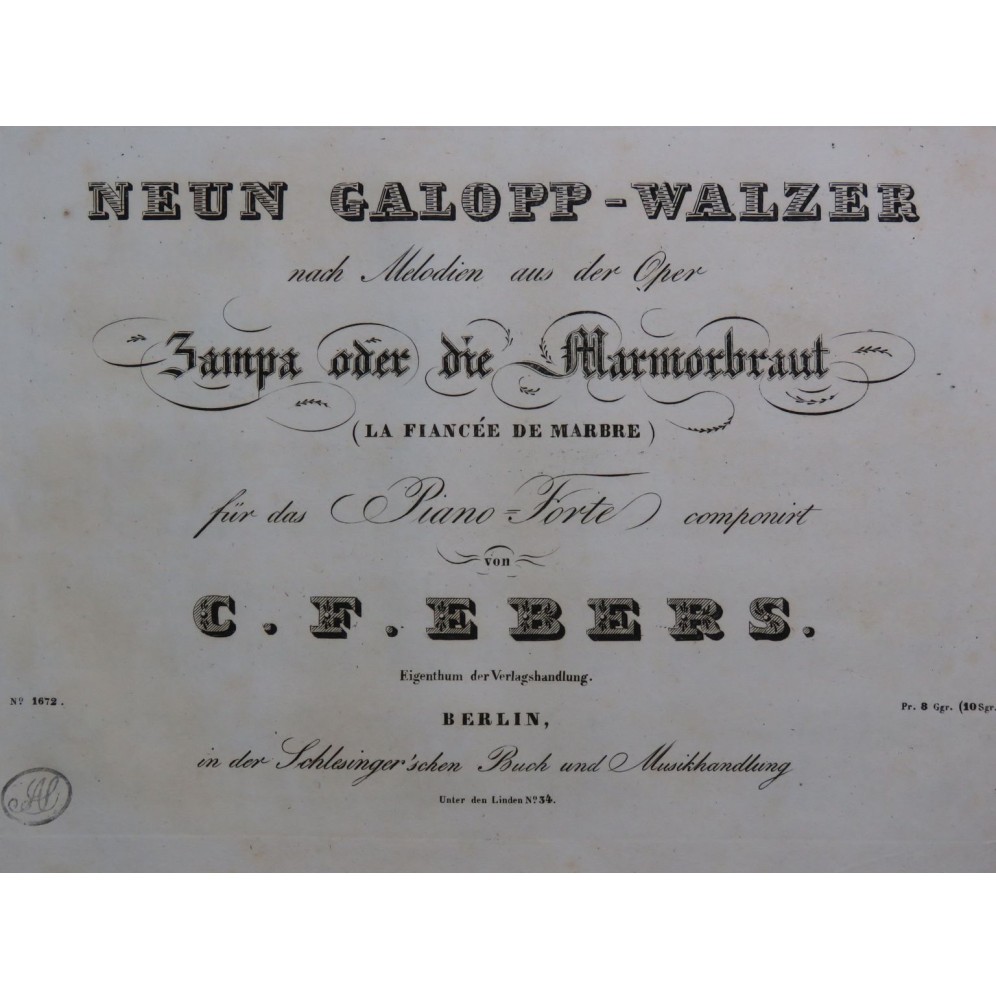 EBERS C. F. Neun Galopp-Walzer Piano ca1830