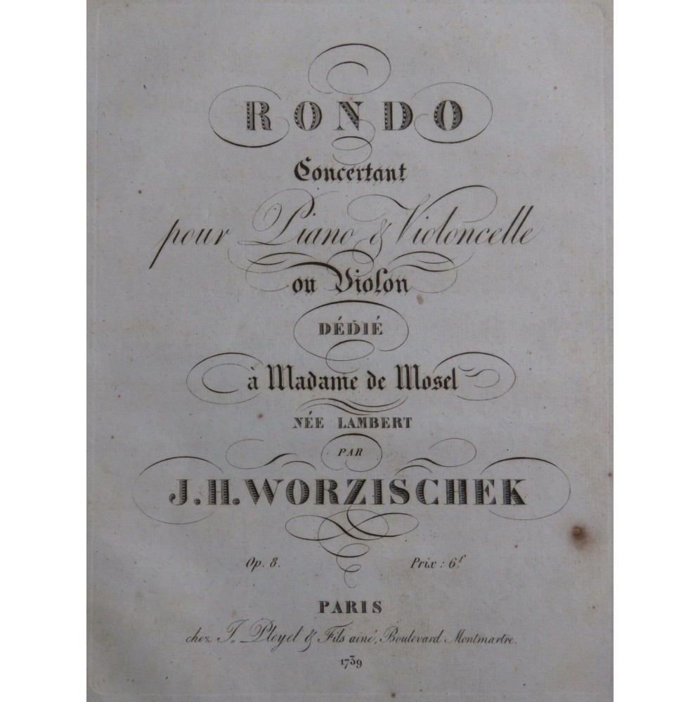 WORZISCHEK Jan Vaclav Rondo Concertant op 8 Piano ca1825