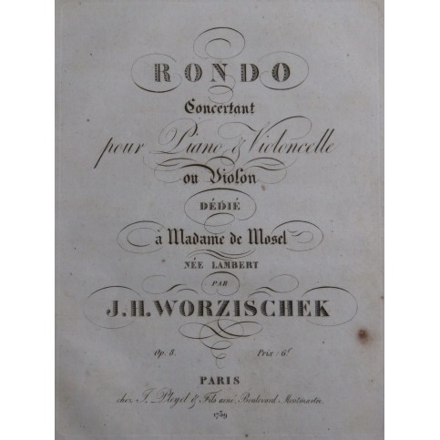 WORZISCHEK Jan Vaclav Rondo Concertant op 8 Piano ca1825