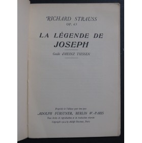 TIESSEN Heinz La Légende de Joseph Richard Strauss op 63 Guide 1914