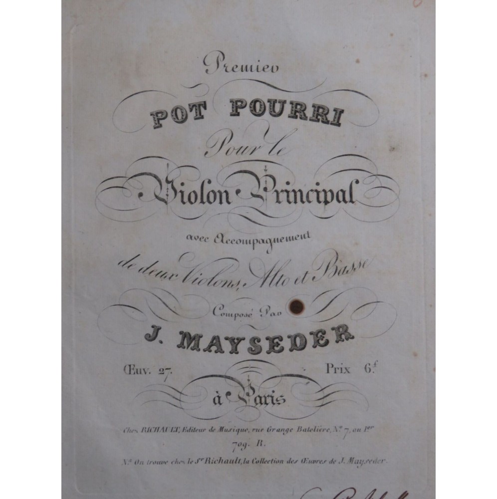 MAYSEDER Joseph Pot Pourri No 1 op 27 Violon ca1821