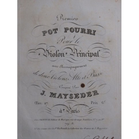 MAYSEDER Joseph Pot Pourri No 1 op 27 Violon ca1821