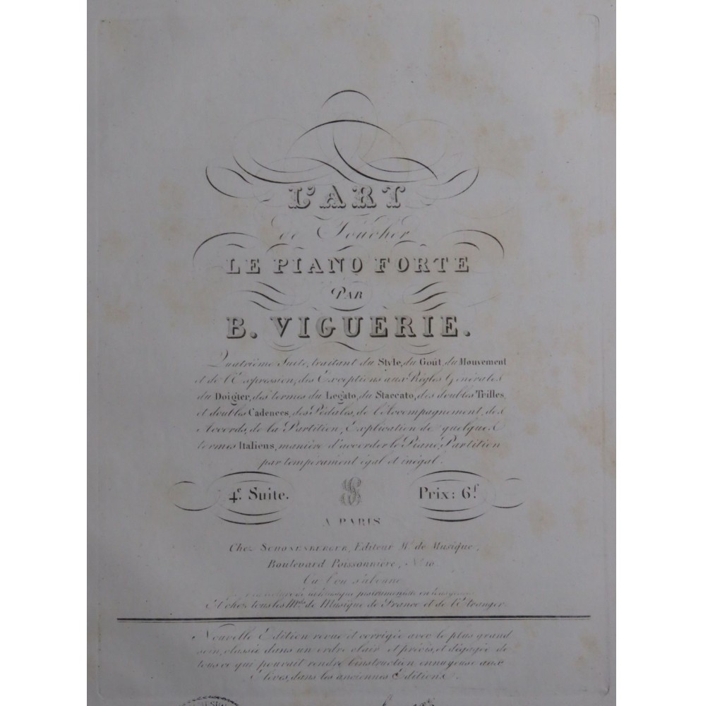 VIGUERIE Bernard L'Art de Toucher le Piano Forte 4e Suite ca1820