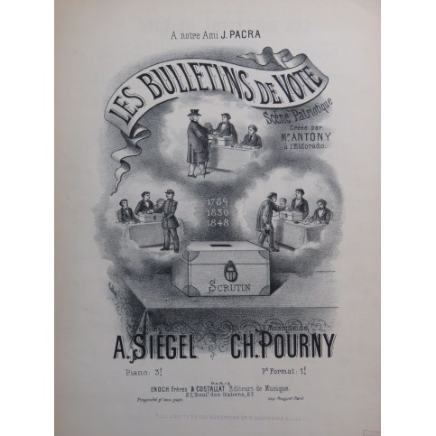 POURNY Charles Les Bulletins de vote Chant Piano ca1880