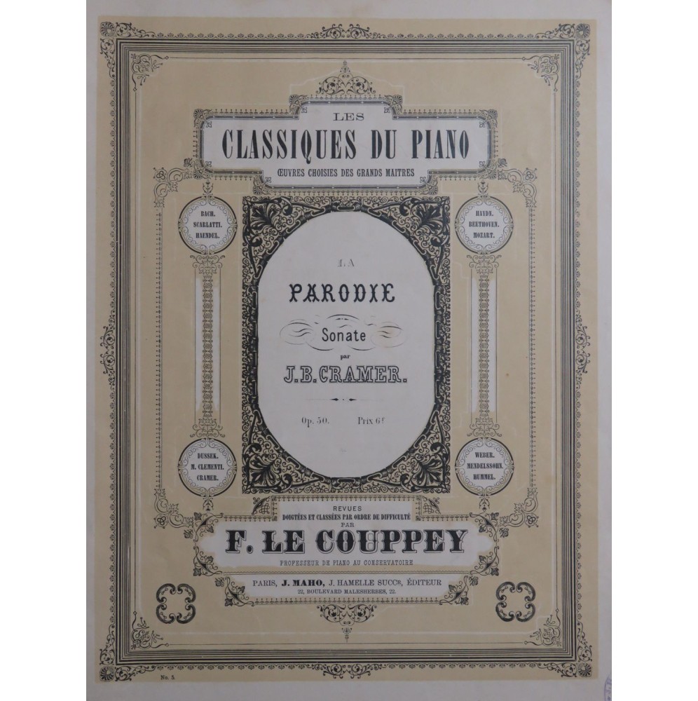 CRAMER J. B. La Parodie Sonate op 50 Piano ca1880