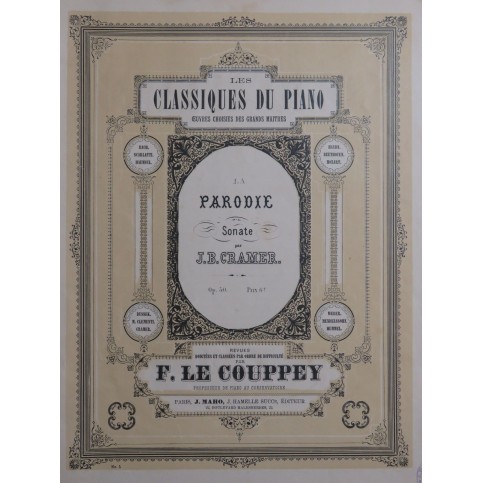 CRAMER J. B. La Parodie Sonate op 50 Piano ca1880