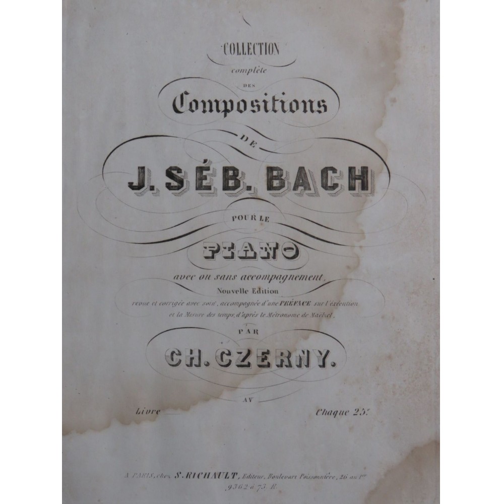 BACH J. S. Concert en Ré mineur pour 3 Clavecins Violon Alto Basse 1845