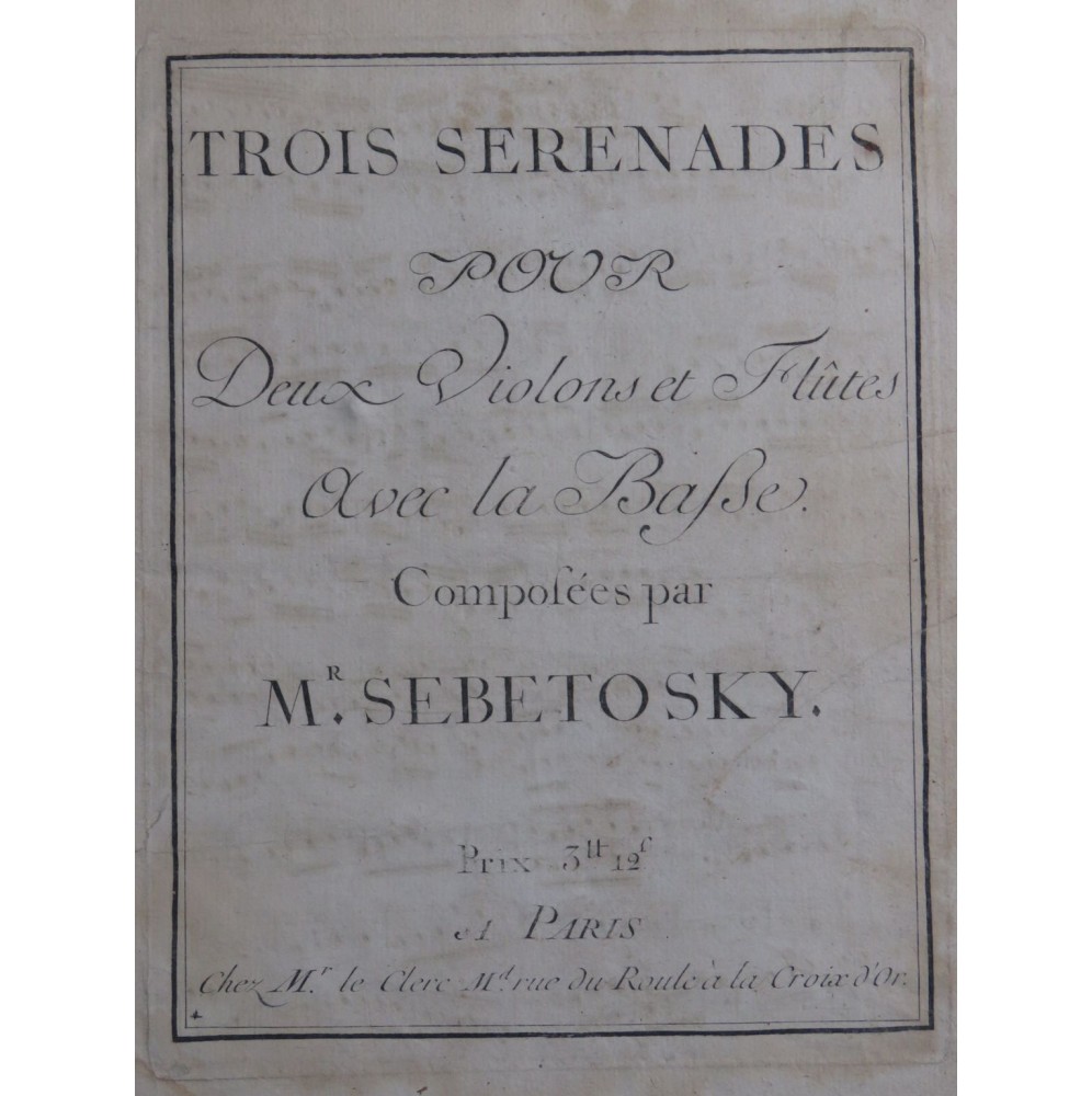 SEBETOSKY Trois Sérénades pour deux Violons XVIIIe