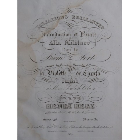 HERZ Henri Variations Brillantes sur la Violette op 48 Piano ca1840