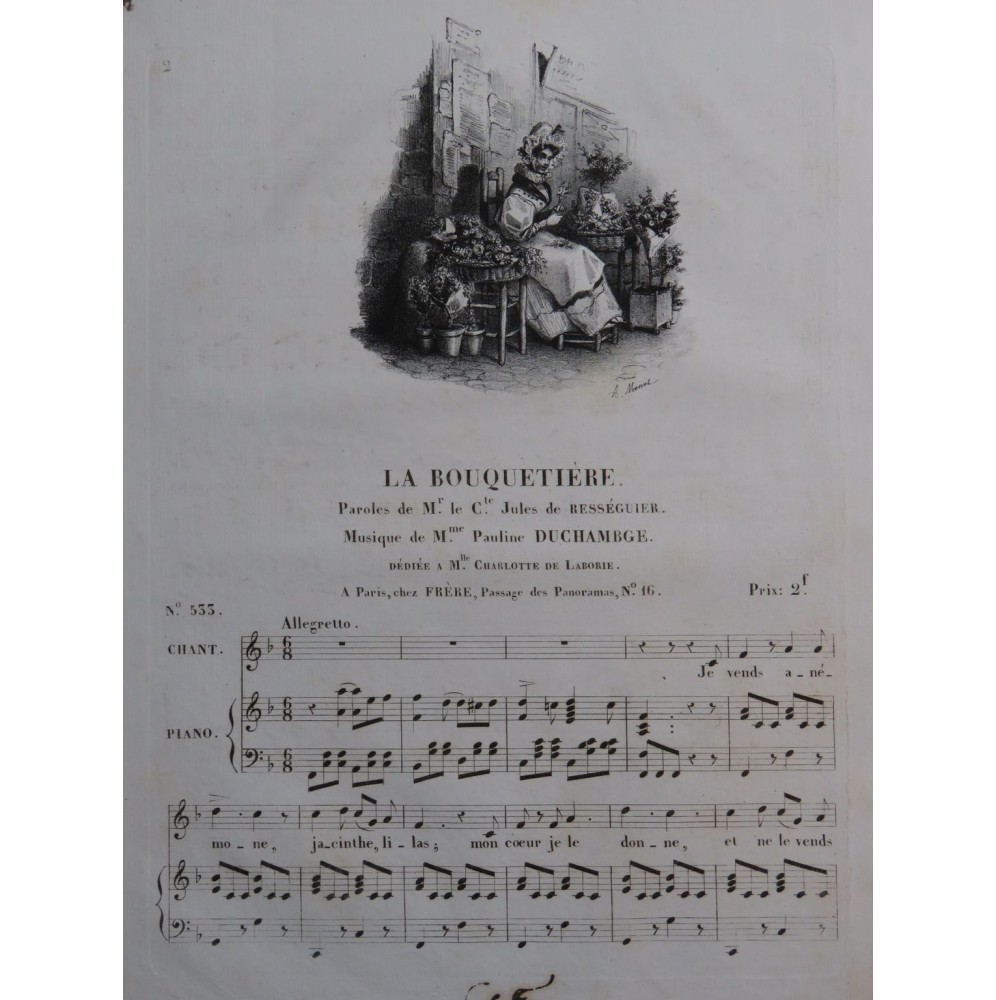 DUCHAMBGE Pauline La Bouquetière Chant Piano ca1830