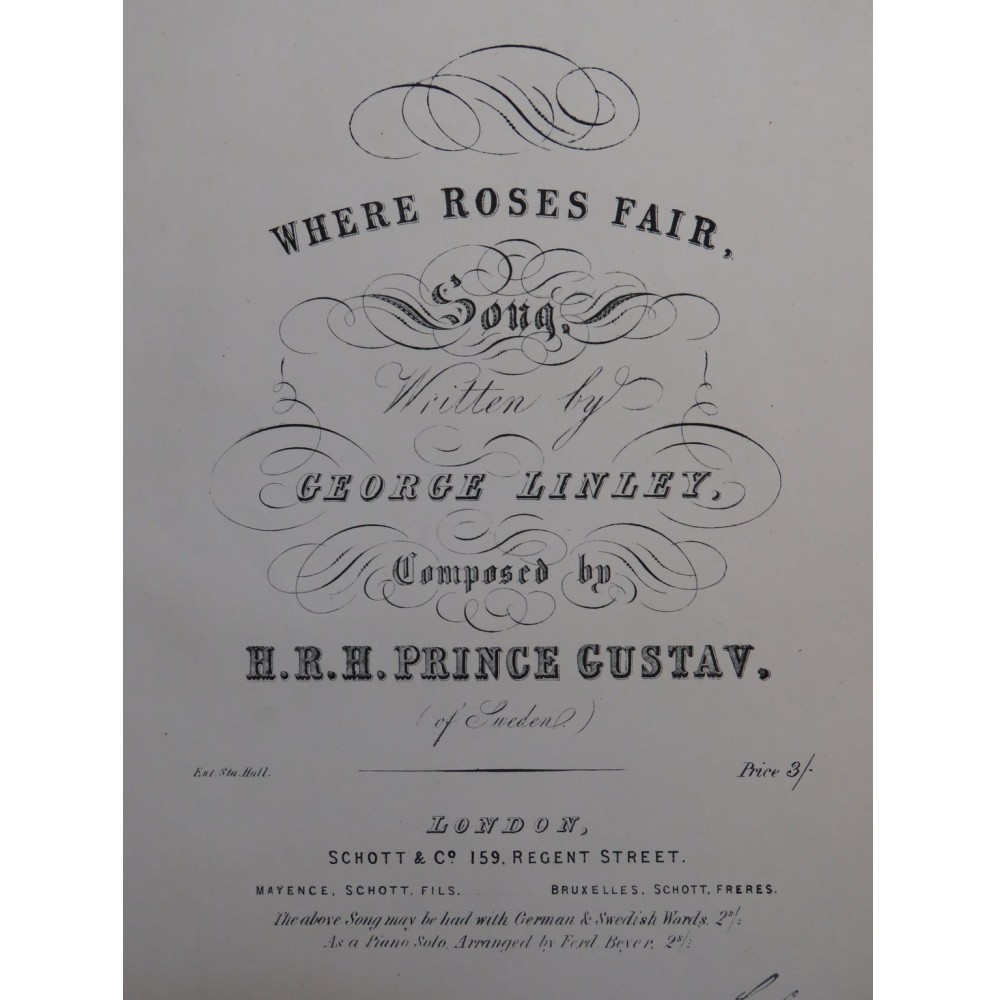 GUSTAVE DE SUÈDE Where Roses Fair Chant Piano XIXe