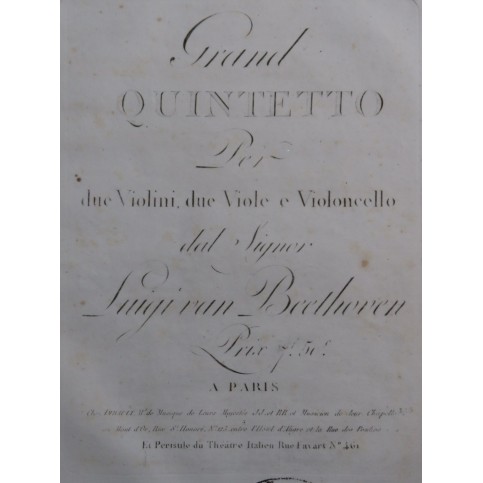 BEETHOVEN Grand Quintette No 4 1er et 2e Violons ca1810