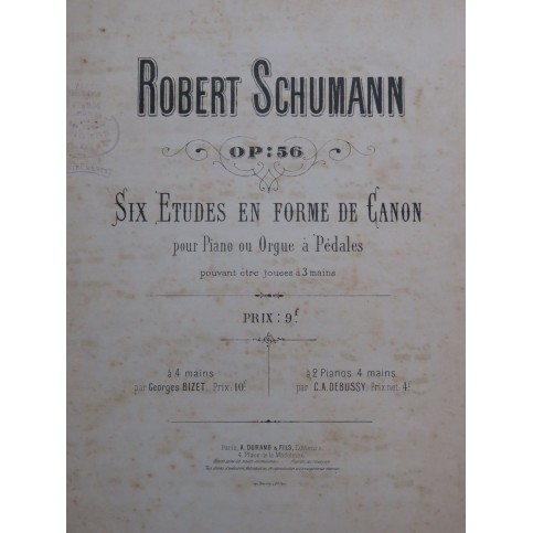 SCHUMANN Robert Etudes en forme de Canon op 56 Piano ca1900