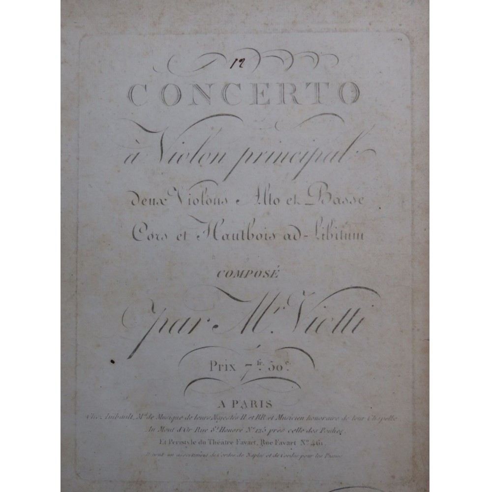 VIOTTI J. B. Concerto No 12 pour Violon ca1787