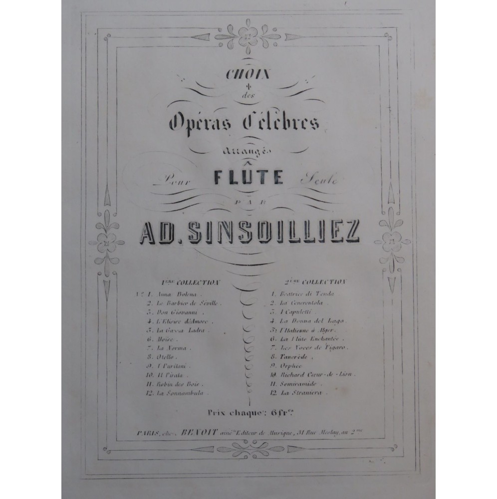 MOZART W. A. Il Flauto Magico Flûte seule ca1865