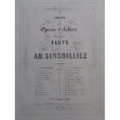MOZART W. A. Il Flauto Magico Flûte seule ca1865