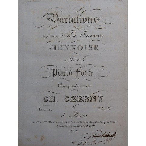 CZERNY Charles Variations Valse Viennoise op 12 Piano ca1825