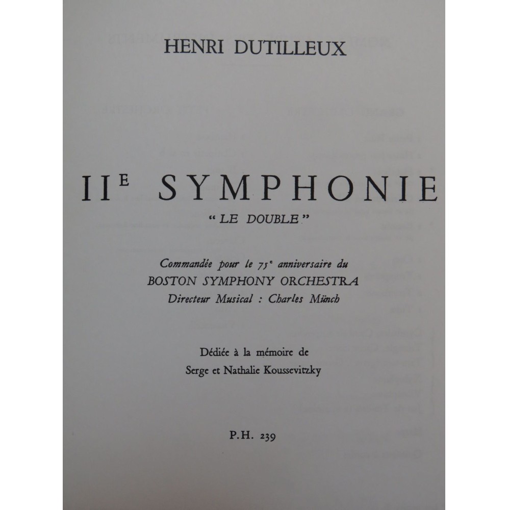 DUTILLEUX Henri Symphonie No 2 Orchestre