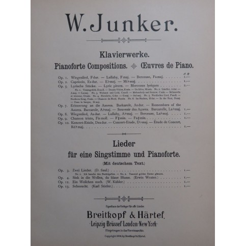 JUNKER W. Capriccio op 2 Piano 1899