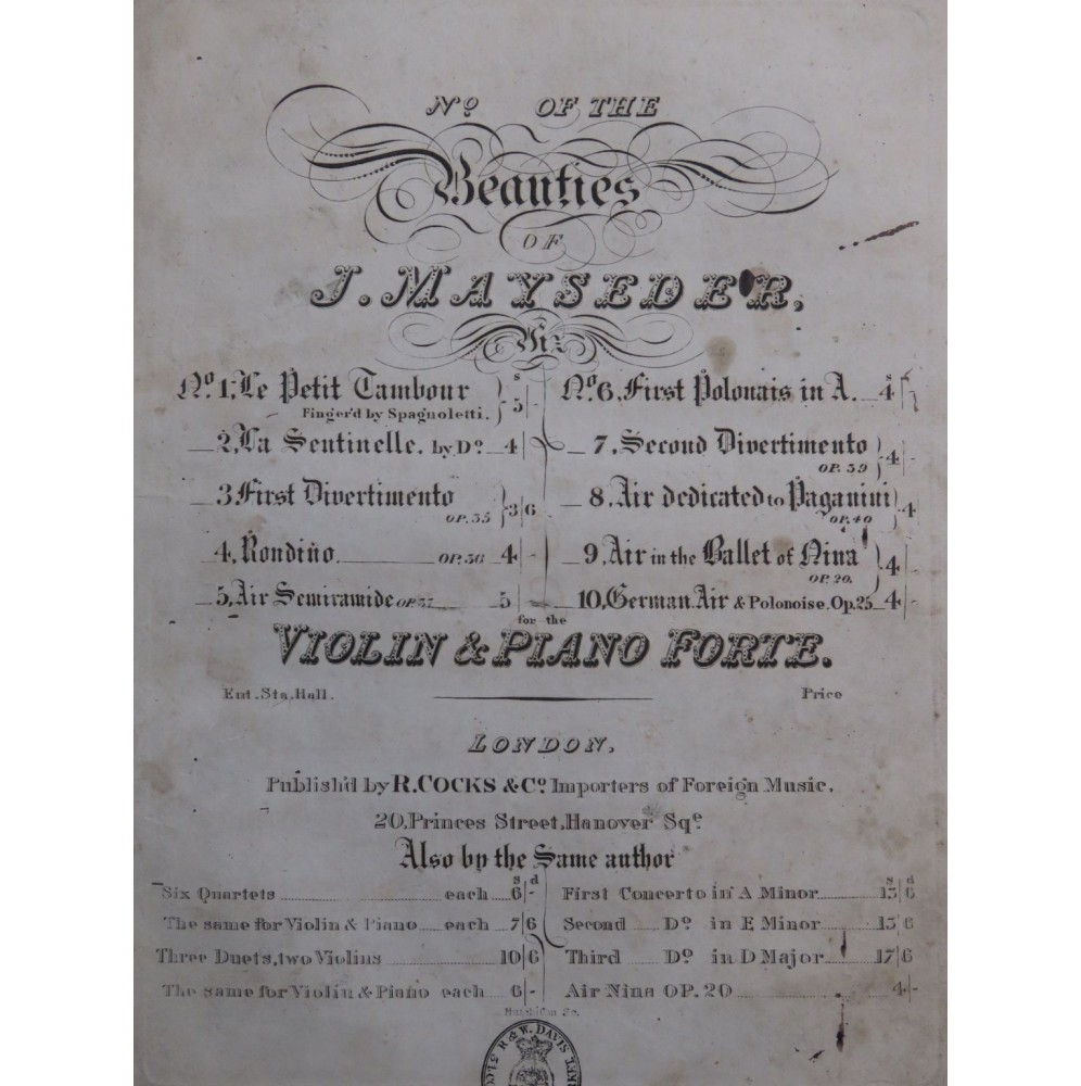 MAYSEDER Joseph German Air with Variations Violon ca1820