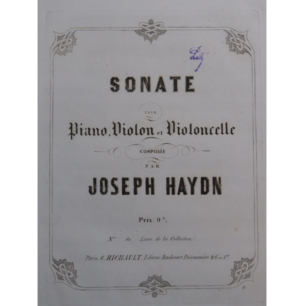 HAYDN Joseph Trio Hob XV 20 Piano Violon Violoncelle ca1865