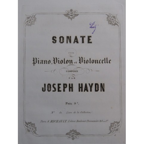 HAYDN Joseph Trio Hob XV 20 Piano Violon Violoncelle ca1865