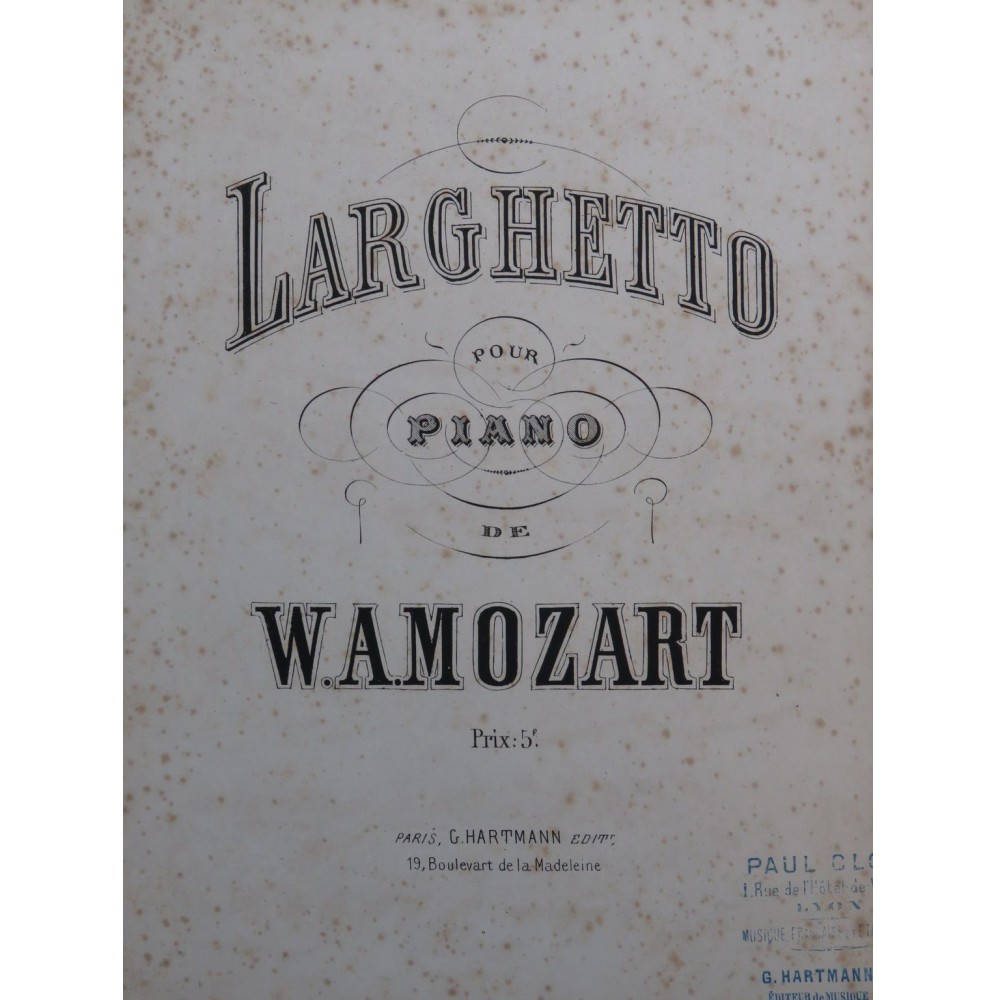 MOZART W. A. Larghetto Piano ca1868