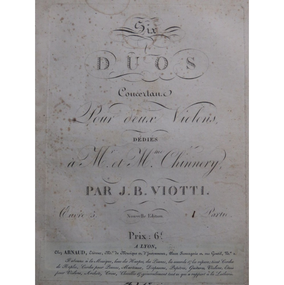VIOTTI J. B. Six Duos op 5 1ère Partie pour 2 Violons ca1820