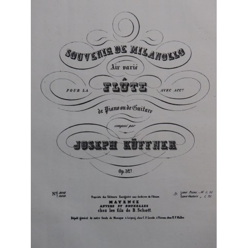 KÜFFNER Joseph Souvenir de Milanollo op 327 Piano Flûte ca1848