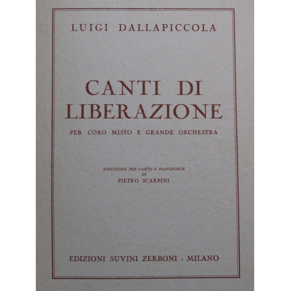 DALLAPICCOLA Luigi Canti di Liberazione Dédicace Chant Piano 1955