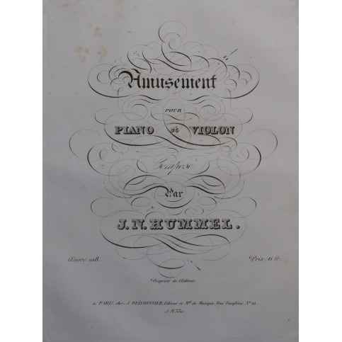 HUMMEL J. N. Amusement op 108 Piano ca1830