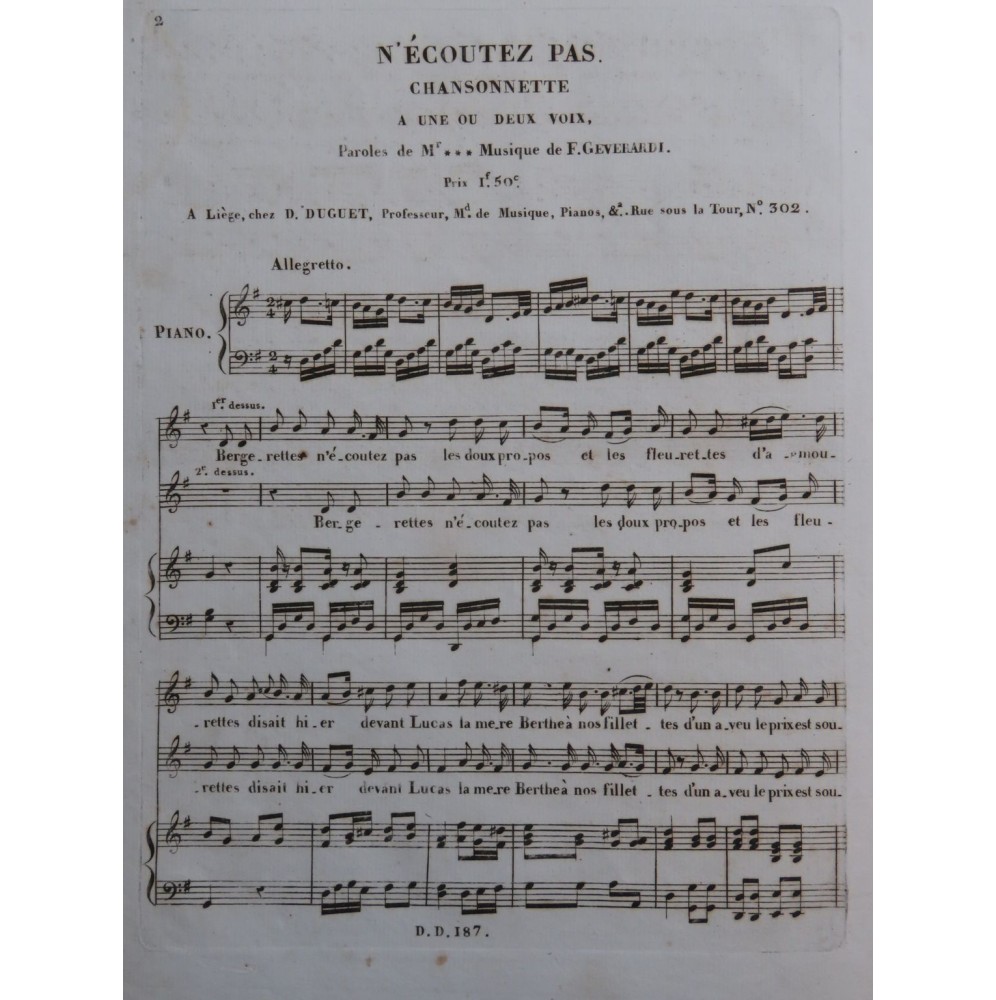 GEVERARDI F. N'écoutez pas Chant Piano ca1830