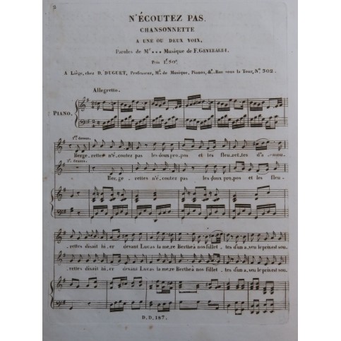GEVERARDI F. N'écoutez pas Chant Piano ca1830