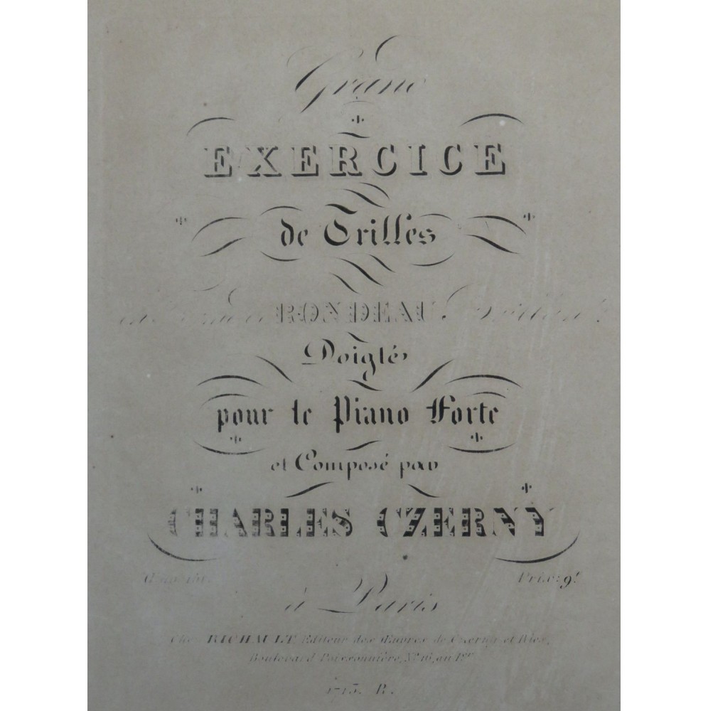 CZERNY Charles Grand Exercice de Trilles op 151 Piano ca1830