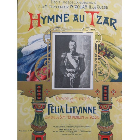 LITVINE Félia Hymne au Tzar Chant Piano 1915