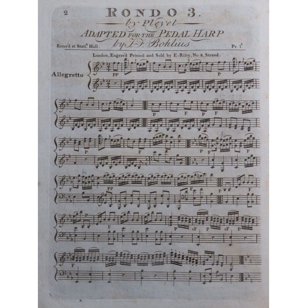 PLEYEL Ignace Rondo No 3 Harpe ca1800