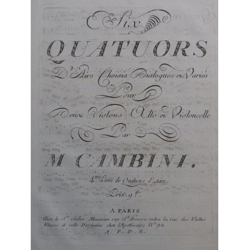 CAMBINI Giuseppe Six Quatuors 4e Livre ca1780