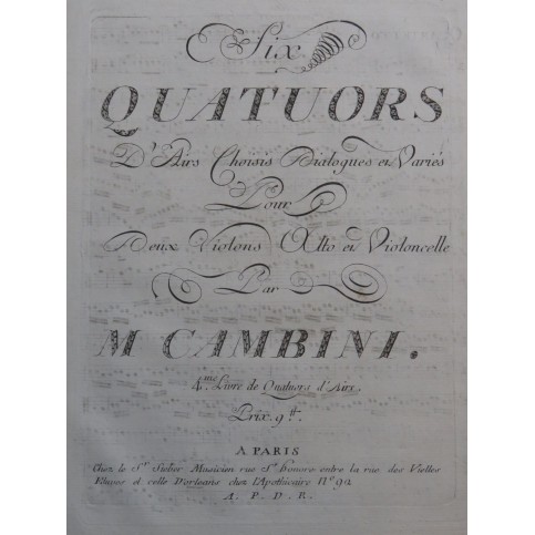 CAMBINI Giuseppe Six Quatuors 4e Livre ca1780
