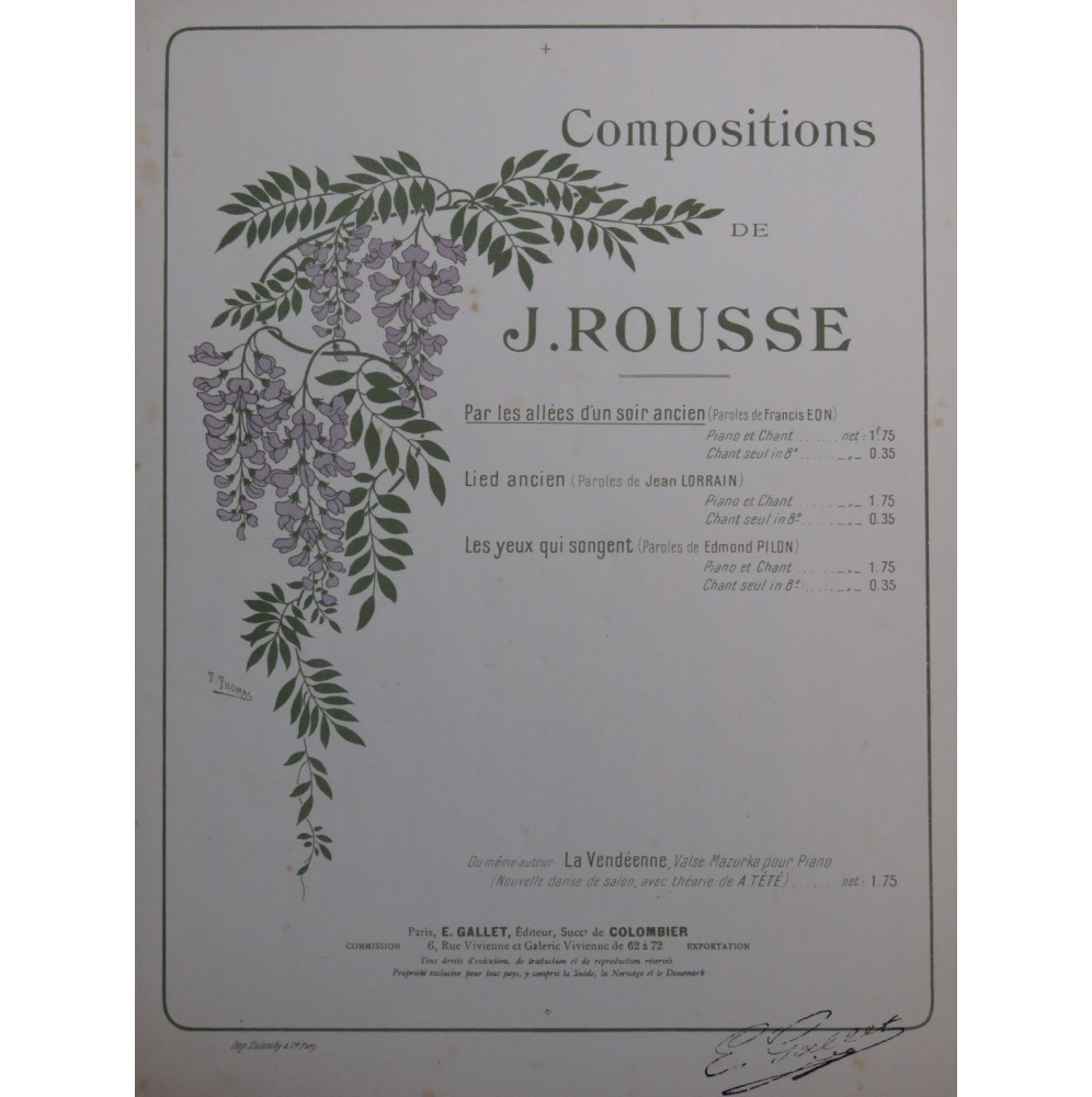 ROUSSE J. Par les allées d'un soir ancien Chant Piano ca1905