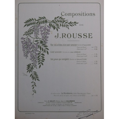 ROUSSE J. Par les allées d'un soir ancien Chant Piano ca1905