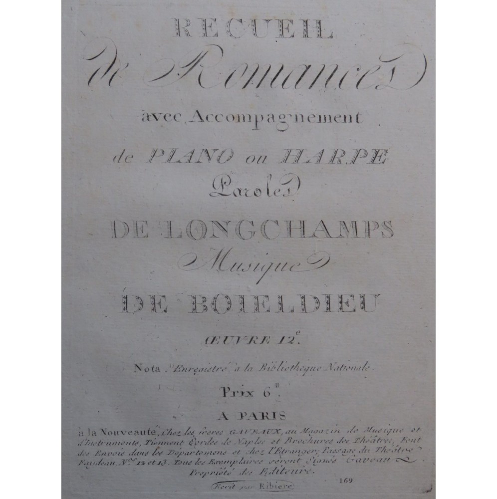BOIELDIEU Adrien Recueil de Romances op 12 Chant Piano ou Harpe ca1820
