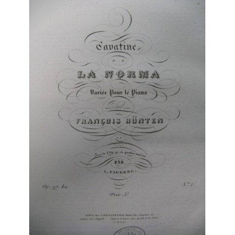 HÜNTEN François Cavatine op 97 Piano ca1840