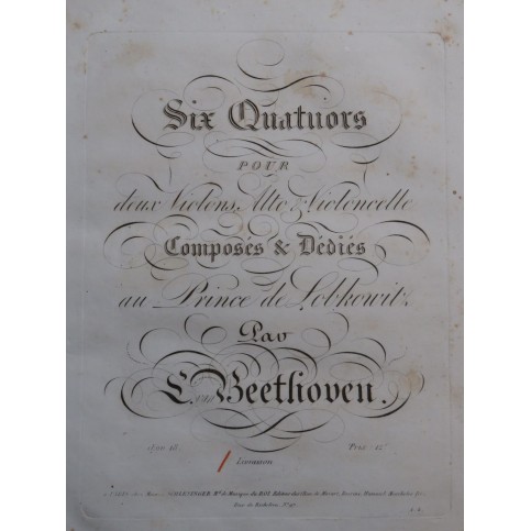 BEETHOVEN Quatuors op 18 1ère Livraison Violon Alto Violoncelle ca1825