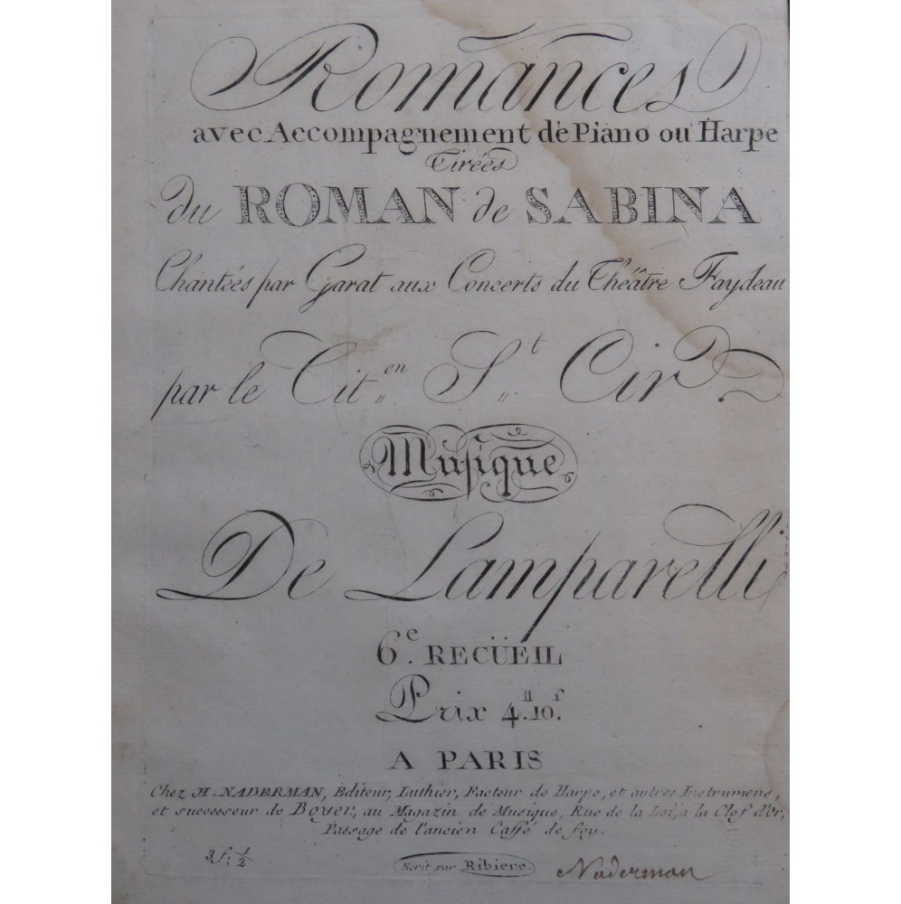 LAMPARELLI Innocent Romances Chant Piano ou Harpe ca1798
