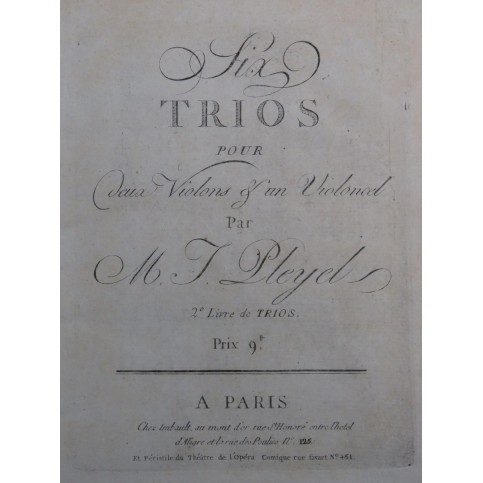 PLEYEL Ignace Six Trios Violon Violoncelle ca1790
