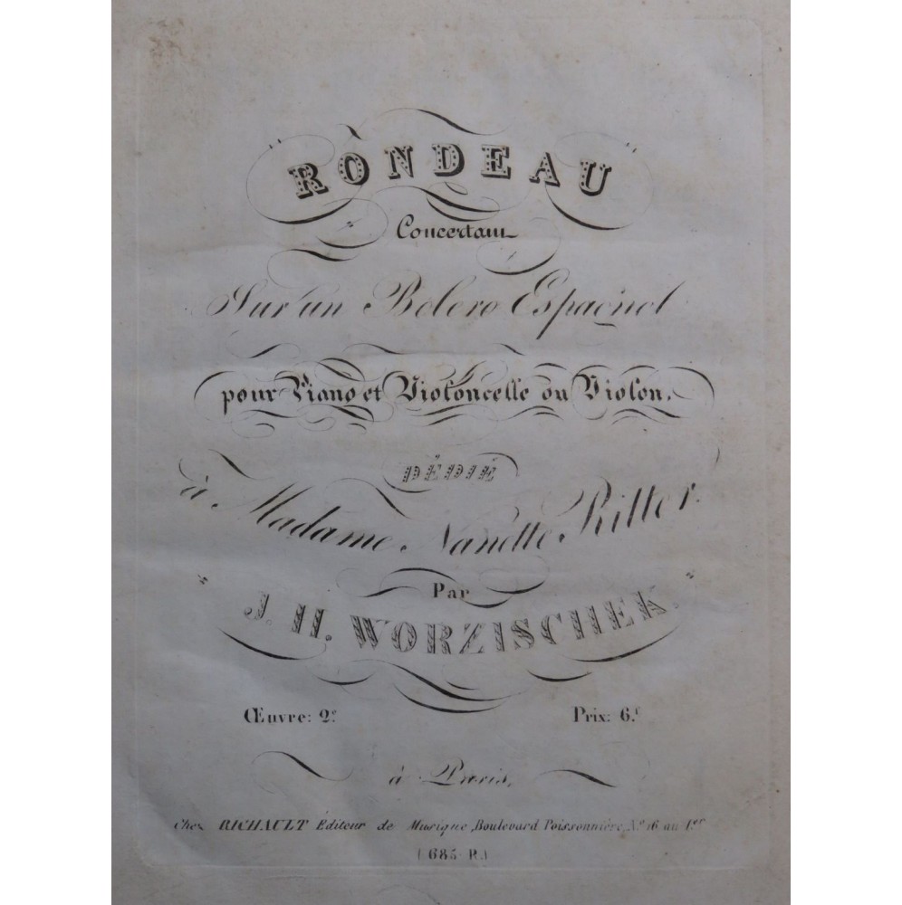 WORZISCHEK Jan Vaclav Rondo Concertant op 2 Piano ca1820
