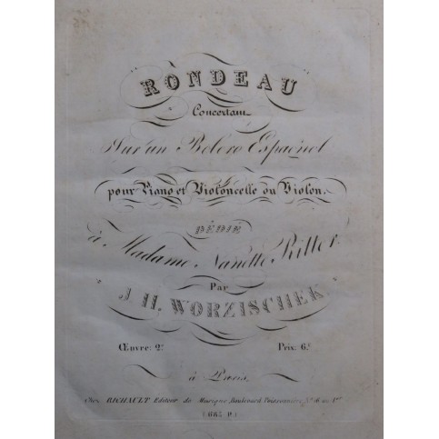 WORZISCHEK Jan Vaclav Rondo Concertant op 2 Piano ca1820