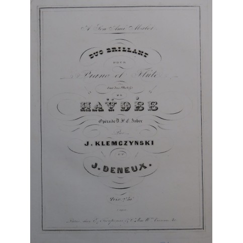 KLEMCZYNSKI Julian Duo Brillant Haydée Auber Piano Flûte ca1845